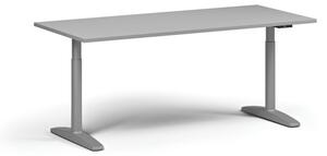 Stół z regulacją wysokości OBOL, elektryczny, 675-1325 mm, blat 1800x800 mm, zaokrąglona podstawa szara, szary