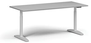 Stół z regulacją wysokości OBOL, elektryczny, 675-1325 mm, blat 1800x800 mm, zaokrąglona podstawa biała, szara
