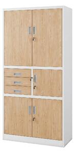 Biurowa szafa metalowa z sejfem biała / dąb sonoma: Eco Design FILIP II, 900 x 1850 x 400 mm