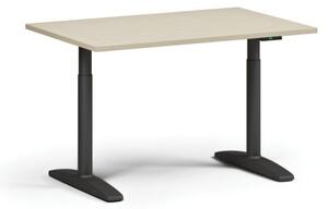 Stół z regulacją wysokości OBOL, elektryczny, 675-1325 mm, blat 1200x800 mm, zaokrąglona podstawa czarna, brzoza