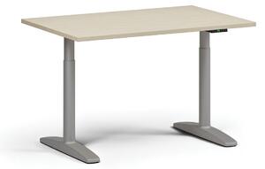 Stół z regulacją wysokości OBOL, elektryczny, 675-1325 mm, blat 1200x800 mm, zaokrąglona podstawa szara, biała