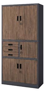Biurowa szafa metalowa z sejfem antracytowa / orzech: Eco Design FILIP II, 900 x 1850 x 400 mm