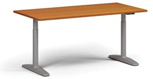Stół z regulacją wysokości OBOL, elektryczny, 675-1325 mm, blat 1600x800 mm, zaokrąglona podstawa szara, czereśnia