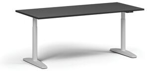 Stół z regulacją wysokości OBOL, elektryczny, 675-1325 mm, blat 1800x800 mm, zaokrąglona podstawa biała, grafit