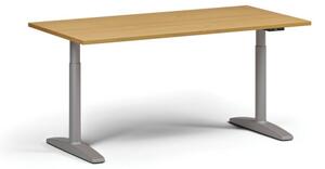 Stół z regulacją wysokości OBOL, elektryczny, 675-1325 mm, blat 1600x800 mm, zaokrąglona podstawa szara, buk