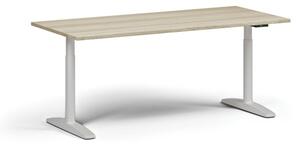 Stół z regulacją wysokości OBOL, elektryczny, 675-1325 mm, blat 1800x800 mm, zaokrąglona podstawa biała, dąb naturalny
