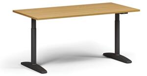 Stół z regulacją wysokości OBOL, elektryczny, 675-1325 mm, blat 1600x800 mm, zaokrąglona podstawa czarna, buk