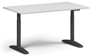 Stół z regulacją wysokości OBOL, elektryczny, 675-1325 mm, blat 1400x800 mm, zaokrąglona podstawa czarna, biała