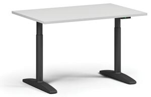 Stół z regulacją wysokości OBOL, elektryczny, 675-1325 mm, blat 1200x800 mm, zaokrąglona podstawa czarna, biała