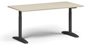 Stół z regulacją wysokości OBOL, elektryczny, 675-1325 mm, blat 1600x800 mm, zaokrąglona podstawa czarna, brzoza