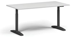 Stół z regulacją wysokości OBOL, elektryczny, 675-1325 mm, blat 1600x800 mm, zaokrąglona podstawa czarna, biała
