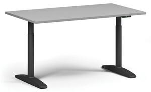 Stół z regulacją wysokości OBOL, elektryczny, 675-1325 mm, blat 1400x800 mm, zaokrąglona podstawa czarna, szary