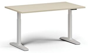 Stół z regulacją wysokości ULIX, elektryczny, 675-1325 mm, blat 1400x800 mm, podstawa biała, brzoza