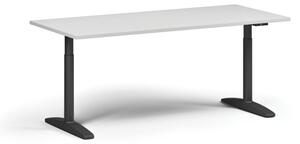 Stół z regulacją wysokości OBOL, elektryczny, 675-1325 mm, blat 1800x800 mm, zaokrąglona podstawa czarna, biała