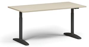 Stół z regulacją wysokości OBOL, elektryczny, 675-1325 mm, blat 1600x800 mm, zaokrąglona podstawa czarna, orzech