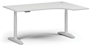 Stół z regulacją wysokości OBOL, elektryczny, 675-1325 mm, narożnik prawy, blat 1600x1200 mm, zaokrąglona podstawa biała, biały