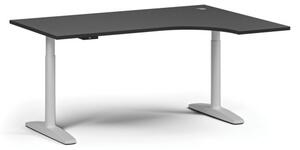 Stół z regulacją wysokości OBOL, elektryczny, 675-1325 mm, narożnik prawy, blat 1600x1200 mm, zaokrąglona podstawa biała, grafit