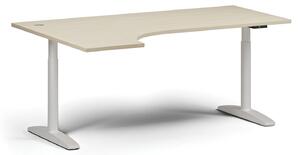 Stół z regulacją wysokości OBOL, elektryczny, 675-1325 mm, narożnik lewy, blat 1800x1200 mm, zaokrąglona podstawa biała, szara