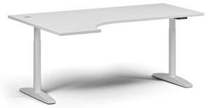 Stół z regulacją wysokości OBOL, elektryczny, 675-1325 mm, narożnik lewy, blat 1800x1200 mm, zaokrąglona podstawa biała, biała