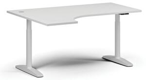 Stół z regulacją wysokości OBOL, elektryczny, 675-1325 mm, narożnik lewy, blat 1600x1200 mm, zaokrąglona podstawa biała, biała