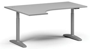 Stół z regulacją wysokości OBOL, elektryczny, 675-1325 mm, narożnik lewy, blat 1600x1200 mm, zaokrąglona podstawa szara, szary