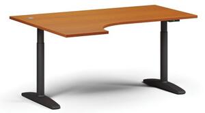 Stół z regulacją wysokości OBOL, elektryczny, 675-1325 mm, narożnik lewy, blat 1600x1200 mm, zaokrąglona podstawa czarna, czereśnia