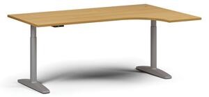 Stół z regulacją wysokości OBOL, elektryczny, 675-1325 mm, narożnik prawy, blat 1800x1200 mm, zaokrąglona podstawa szara, buk