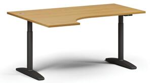 Stół z regulacją wysokości OBOL, elektryczny, 675-1325 mm, narożnik lewy, blat 1600x1200 mm, zaokrąglona podstawa czarna, buk