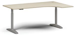 Stół z regulacją wysokości OBOL, elektryczny, 675-1325 mm, narożnik prawy, blat 1800x1200 mm, zaokrąglona podstawa szara, brzoza