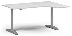 Stół z regulacją wysokości OBOL, elektryczny, 675-1325 mm, narożnik prawy, blat 1600x1200 mm, zaokrąglona podstawa szara, biała