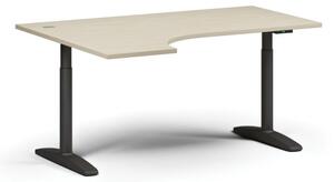 Stół z regulacją wysokości OBOL, elektryczny, 675-1325 mm, narożnik lewy, blat 1600x1200 mm, zaokrąglona podstawa czarna, brzoza