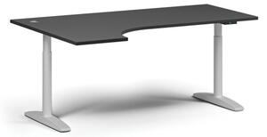 Stół z regulacją wysokości OBOL, elektryczny, 675-1325 mm, narożnik lewy, blat 1800x1200 mm, zaokrąglona podstawa biała, grafit