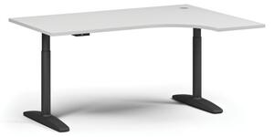 Stół z regulacją wysokości OBOL, elektryczny, 675-1325 mm, narożnik prawy, blat 1600x1200 mm, zaokrąglona podstawa czarna, biały