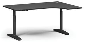 Stół z regulacją wysokości OBOL, elektryczny, 675-1325 mm, narożnik prawy, blat 1600x1200 mm, zaokrąglona podstawa czarna, grafit