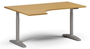 Stół z regulacją wysokości OBOL, elektryczny, 675-1325 mm, narożnik lewy, blat 1600x1200 mm, zaokrąglona podstawa szara, buk
