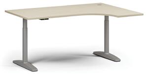 Stół z regulacją wysokości OBOL, elektryczny, 675-1325 mm, narożnik prawy, blat 1600x1200 mm, zaokrąglona podstawa szara, biała