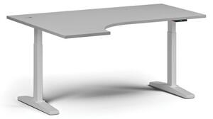 Stół z regulacją wysokości, elektryczny, 675-1325 mm, narożnik lewy, blat 1600x1200 mm, podstawa biała, szara