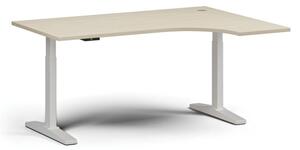 Stół z regulacją wysokości, elektryczny, 675-1325 mm, narożnik prawy, blat 1600x1200 mm, podstawa biała, brzoza