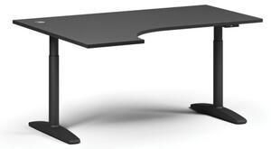 Stół z regulacją wysokości OBOL, elektryczny, 675-1325 mm, narożnik lewy, blat 1600x1200 mm, zaokrąglona podstawa czarna, grafit
