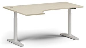 Stół z regulacją wysokości, elektryczny, 675-1325 mm, narożnik lewy, blat 1600x1200 mm, podstawa biała, czereśnia