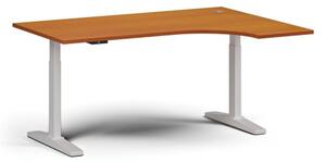 Stół z regulacją wysokości, elektryczny, 675-1325 mm, narożnik prawy, blat 1600x1200 mm, podstawa biała, czereśnia