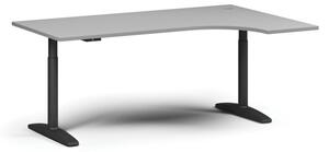 Stół z regulacją wysokości OBOL, elektryczny, 675-1325 mm, narożnik prawy, blat 1800x1200 mm, zaokrąglona podstawa czarna, szary