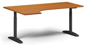 Stół z regulacją wysokości OBOL, elektryczny, 675-1325 mm, narożnik lewy, blat 1800x1200 mm, zaokrąglona podstawa czarna, czereśnia