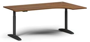 Stół z regulacją wysokości OBOL, elektryczny, 675-1325 mm, narożnik prawy, blat 1800x1200 mm, zaokrąglona podstawa czarna, orzech