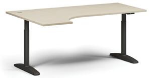 Stół z regulacją wysokości OBOL, elektryczny, 675-1325 mm, narożnik lewy, blat 1800x1200 mm, zaokrąglona podstawa czarna, wenge