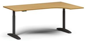 Stół z regulacją wysokości OBOL, elektryczny, 675-1325 mm, narożnik prawy, blat 1800x1200 mm, zaokrąglona podstawa czarna, buk