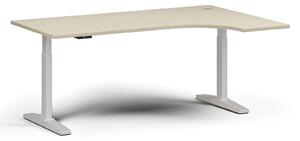 Stół z regulacją wysokości, elektryczny, 675-1325 mm, narożnik prawy, blat 1800x1200 mm, podstawa biała, czereśnia
