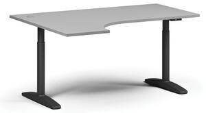 Stół z regulacją wysokości OBOL, elektryczny, 675-1325 mm, narożnik lewy, blat 1600x1200 mm, zaokrąglona podstawa czarna, szary