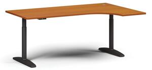 Stół z regulacją wysokości OBOL, elektryczny, 675-1325 mm, narożnik prawy, blat 1800x1200 mm, zaokrąglona podstawa czarna, czereśnia