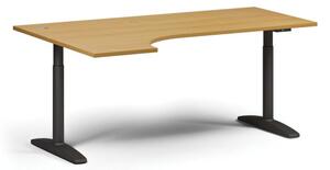 Stół z regulacją wysokości OBOL, elektryczny, 675-1325 mm, narożnik lewy, blat 1800x1200 mm, zaokrąglona podstawa czarna, buk